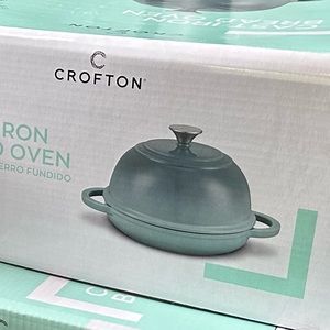 Crofton Aldi Enameled Cast Iron Bread Oven Pan with Lid in Blue Grey